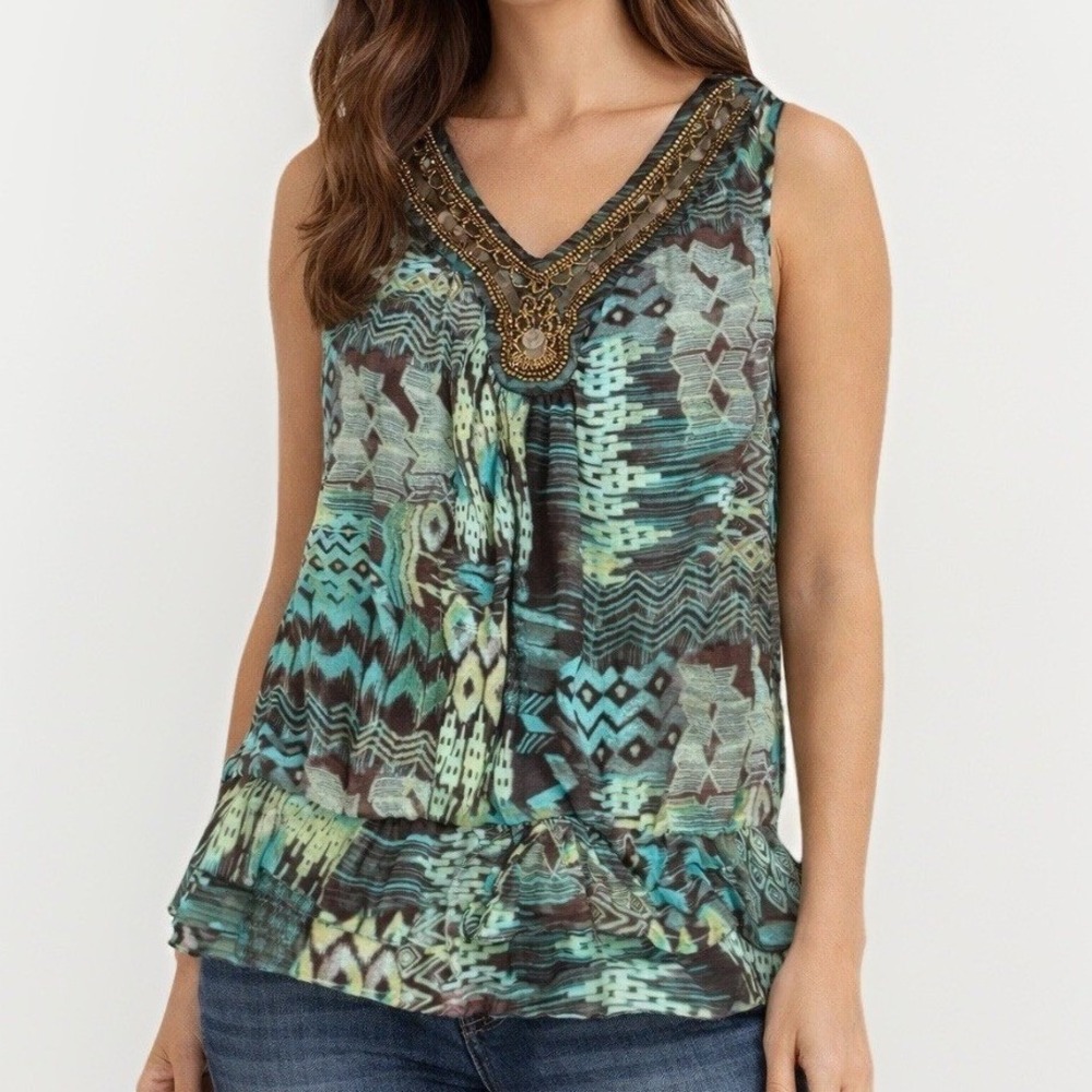 Zac & Rachel Sequin Beaded Top XL Fairy Grunge Fairycore Y2K Tribal Boho African